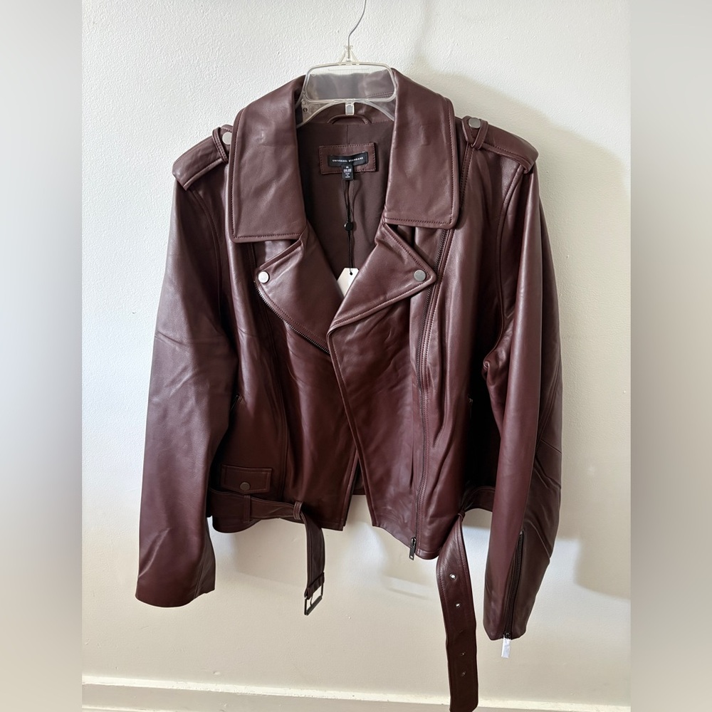 Leeron Leather Moto Jacket 18/20 MEDIUM Chili Chocolate Brown NWT plus size - Picture 5 of 14